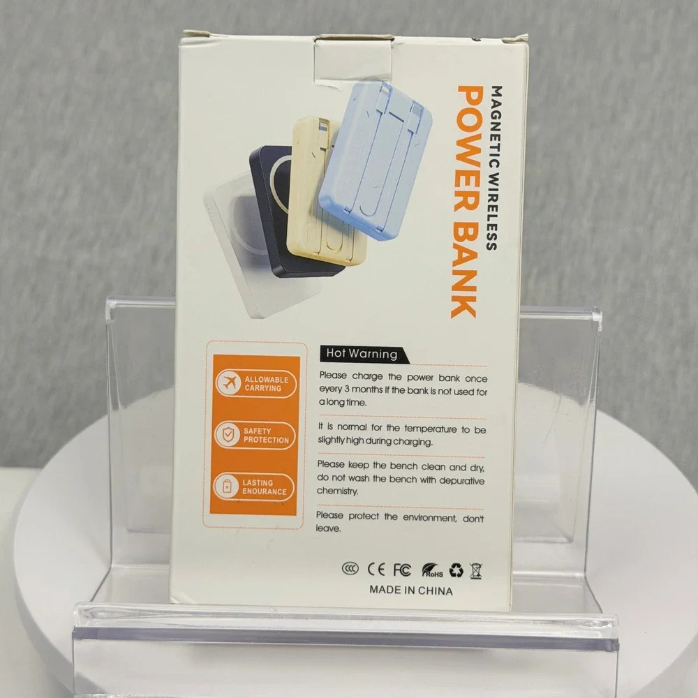 Magnetic Wireless Power Bank with Built-in Wires and Kickstand Cream NEW